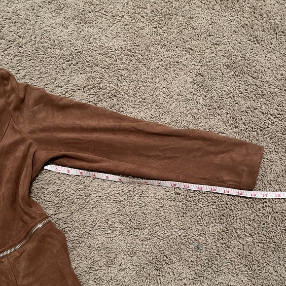 Chico's Peplum Brown Suede Scalloped Jacket - Picture 9 of 10